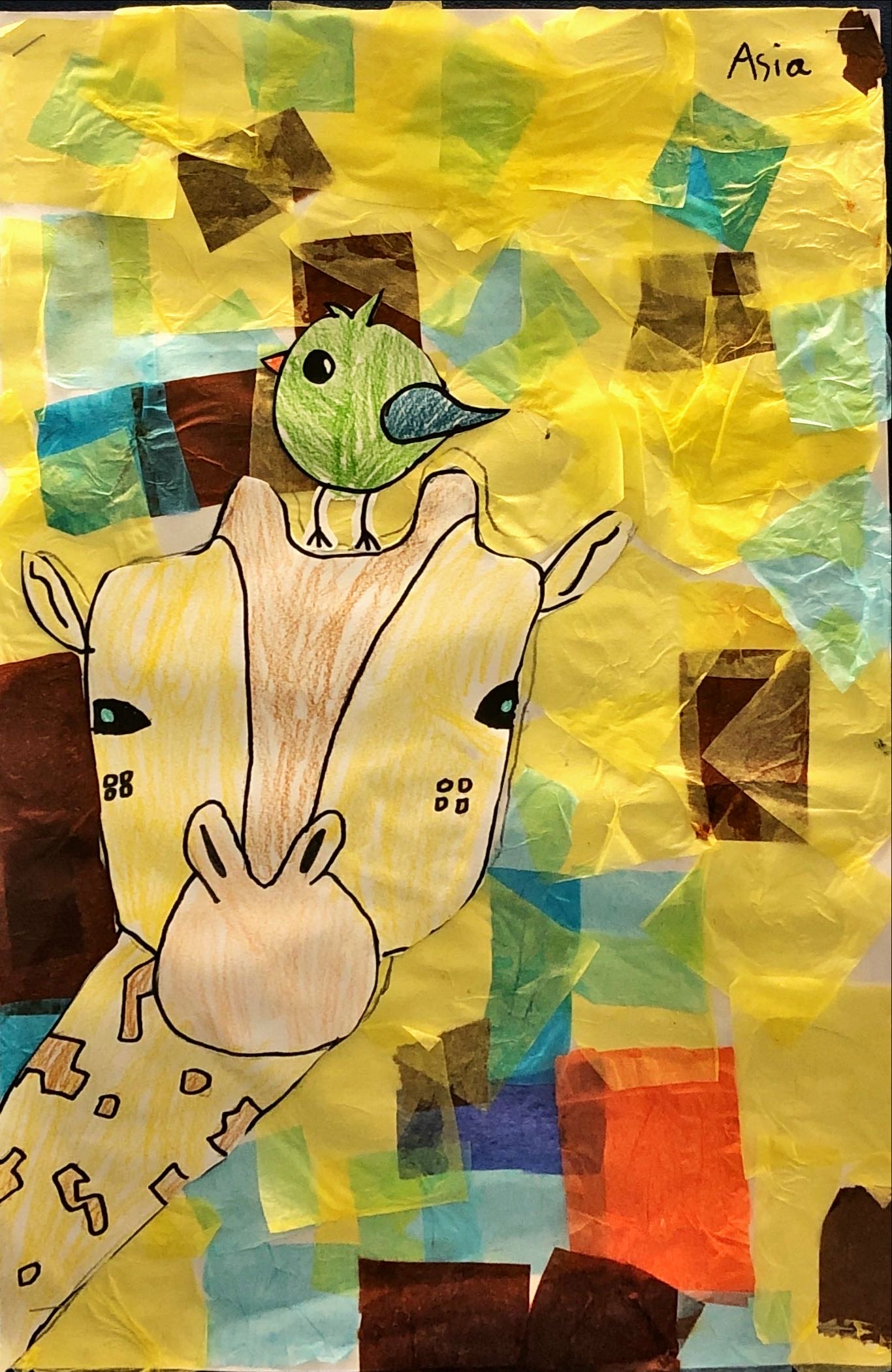 Grade One Mosaic Art Inspired by the book Giraffe and Bird by Rebecca Bender.